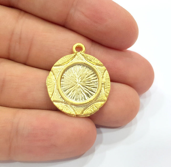 2 Sun Charm Blank Cabochon Blank Base Mountings Gold Plated Metal (21mm)  G15376