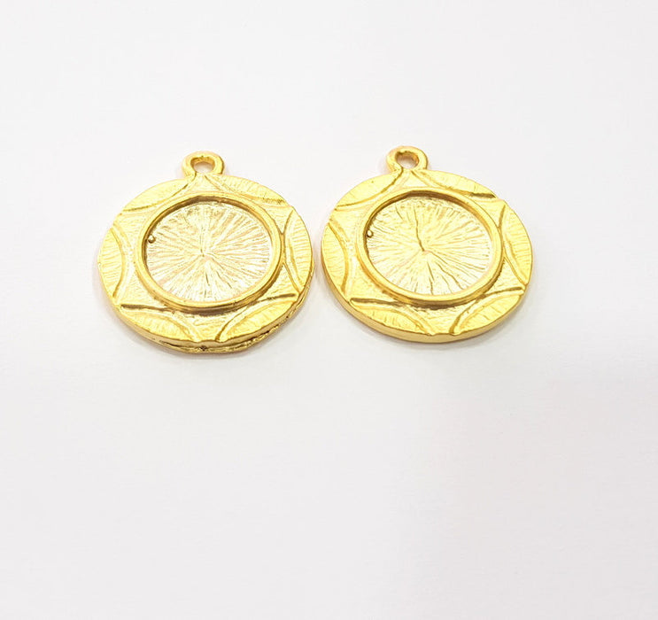 2 Sun Charm Blank Cabochon Blank Base Mountings Gold Plated Metal (21mm)  G15376