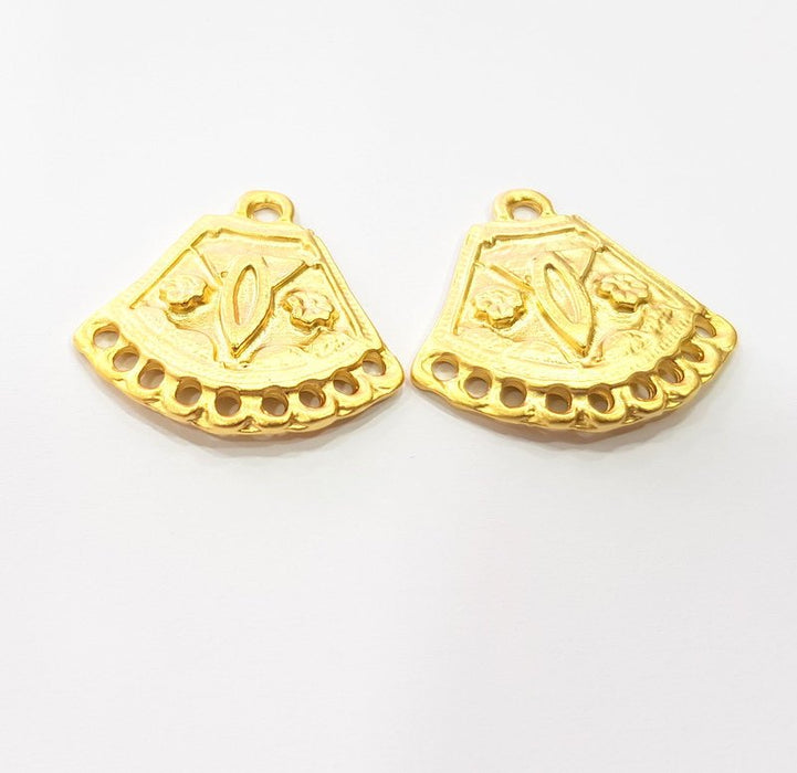 2 Gold Patterned Connector Charm Gold Charms Gold Plated Metal (27x26mm)  G15377