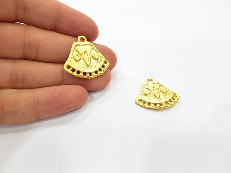 2 Gold Patterned Connector Charm Gold Charms Gold Plated Metal (27x26mm)  G15377