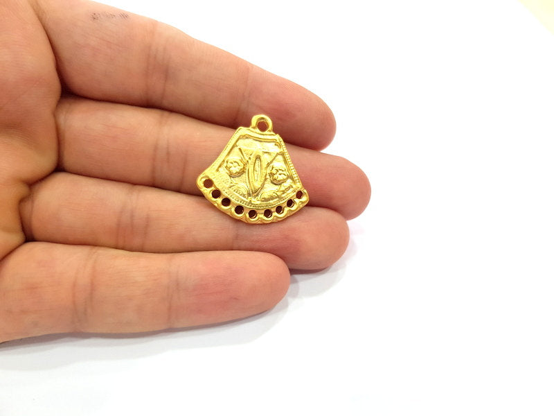 2 Gold Patterned Connector Charm Gold Charms Gold Plated Metal (27x26mm)  G15377