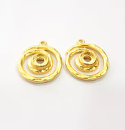 2 Gold Circle Charm Blank Cabochon Blank Base Mountings Gold Plated Metal (23mm)  G15378