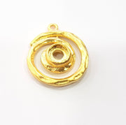 2 Gold Circle Charm Blank Cabochon Blank Base Mountings Gold Plated Metal (23mm)  G15378