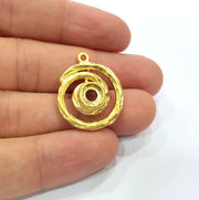2 Gold Circle Charm Blank Cabochon Blank Base Mountings Gold Plated Metal (23mm)  G15378