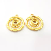 2 Gold Circle Charm Blank Cabochon Blank Base Mountings Gold Plated Metal (23mm)  G15378
