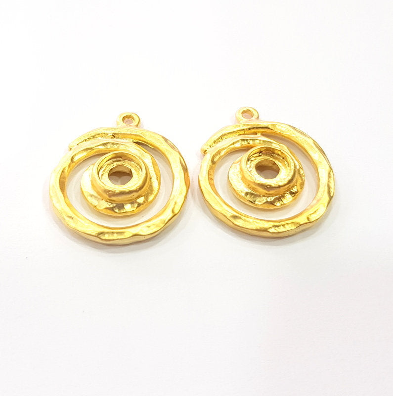 2 Gold Circle Charm Blank Cabochon Blank Base Mountings Gold Plated Metal (23mm)  G15378
