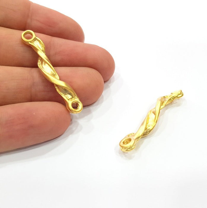 2 Curved Rod Connector Charm Gold Charms Gold Plated Metal (40x6mm)  G15379