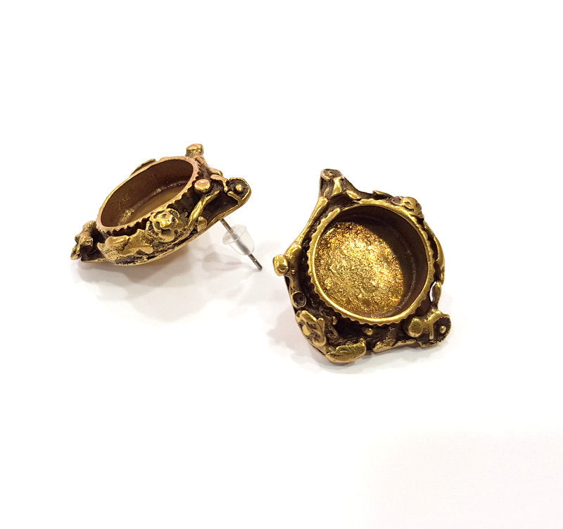 Earring Blank Base Settings Antique Bronze Resin Cabochon Base inlay Blank Mountings Antique Bronze Plated Brass (15mm  blank) 1 pair G15383