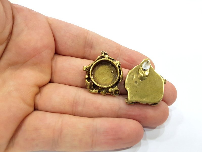 Earring Blank Base Settings Antique Bronze Resin Cabochon Base inlay Blank Mountings Antique Bronze Plated Brass (15mm  blank) 1 pair G15383