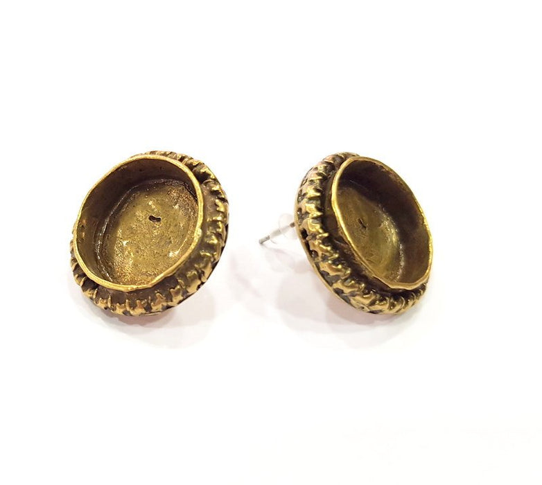 Earring Blank Base Settings Antique Bronze Resin Cabochon Base inlay Blank Mountings Antique Bronze Plated Brass (16mm  blank) 1 pair G15385