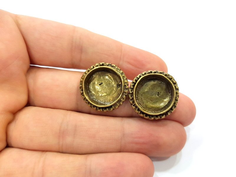 Earring Blank Base Settings Antique Bronze Resin Cabochon Base inlay Blank Mountings Antique Bronze Plated Brass (16mm  blank) 1 pair G15385