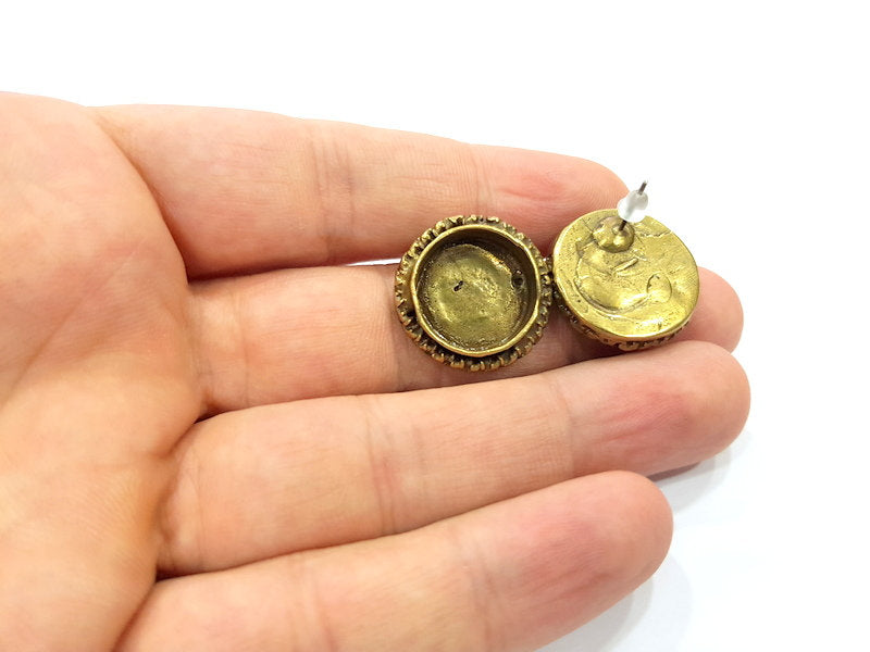 Earring Blank Base Settings Antique Bronze Resin Cabochon Base inlay Blank Mountings Antique Bronze Plated Brass (16mm  blank) 1 pair G15385