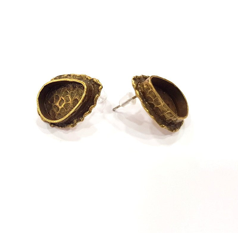 Earring Blank Backs Antique Bronze Resin Base inlay Cabochon Mountings Setting Antique Bronze Plated Brass (14x10mm blank) 1 pair G15386