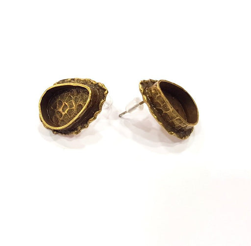 Earring Blank Backs Antique Bronze Resin Base inlay Cabochon Mountings Setting Antique Bronze Plated Brass (14x10mm blank) 1 pair G15386