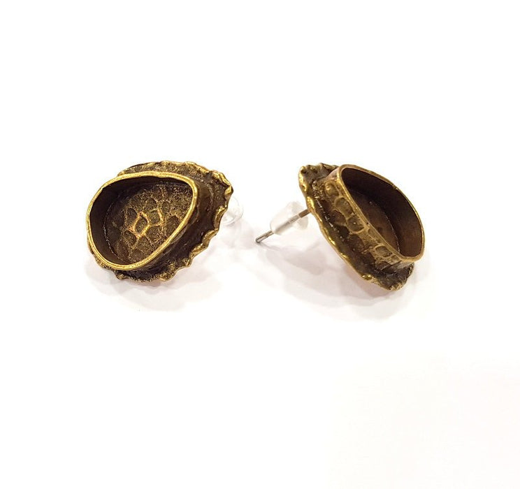 Earring Blank Backs Antique Bronze Resin Base inlay Cabochon Mountings Setting Antique Bronze Plated Brass (14x10mm blank) 1 pair G15386