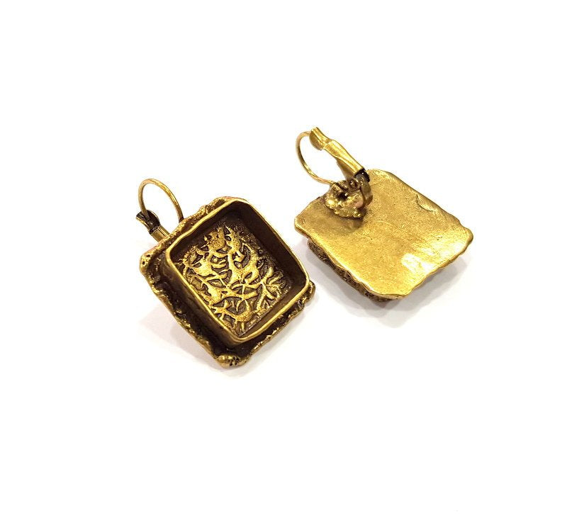 Earring Blank Backs Antique Bronze Resin Base inlay Cabochon Mountings Setting Antique Bronze Plated Brass (15mm blank) 1 pair G15388