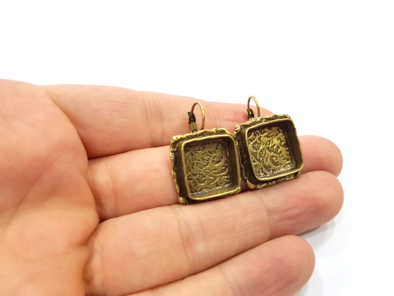 Earring Blank Backs Antique Bronze Resin Base inlay Cabochon Mountings Setting Antique Bronze Plated Brass (15mm blank) 1 pair G15388