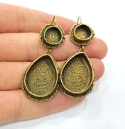 Earring Blank Backs Antique Bronze Resin Base inlay Cabochon Mountings Setting Antique Bronze Plated Brass (10+25x18mm blank) 1 pair G15389