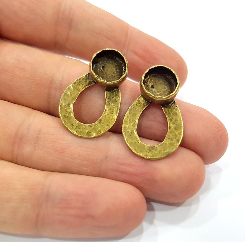 Earring Blank Backs Antique Bronze Resin Base inlay Cabochon Mountings Setting Antique Bronze Plated Brass (10mm blank) 1 pair G15390