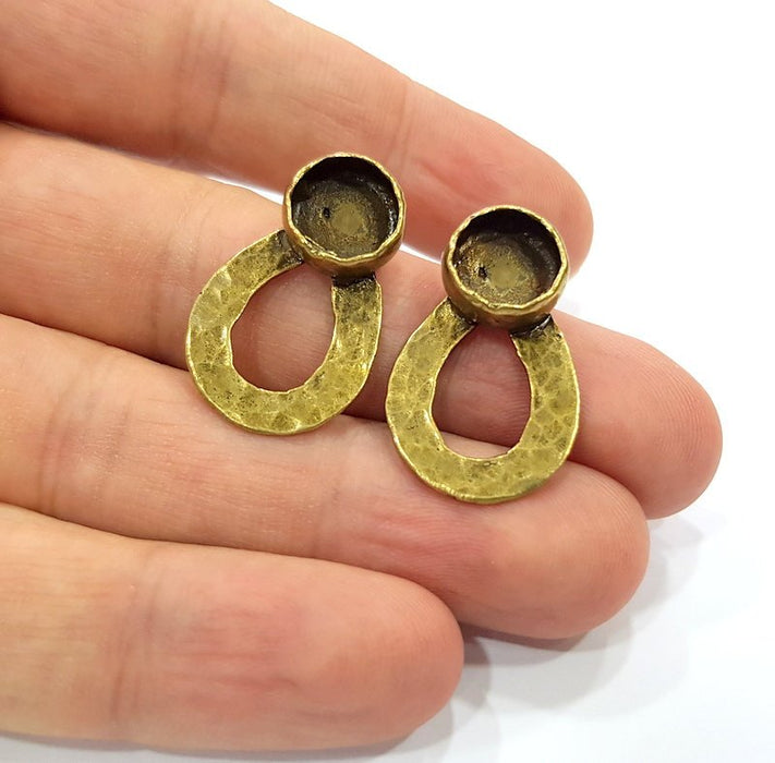 Earring Blank Backs Antique Bronze Resin Base inlay Cabochon Mountings Setting Antique Bronze Plated Brass (10mm blank) 1 pair G15390