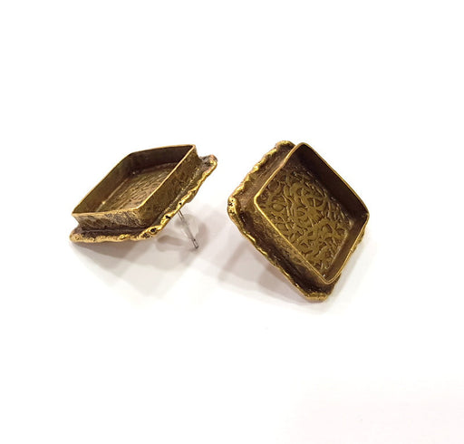 Earring Blank Backs Antique Bronze Resin Base inlay Cabochon Mountings Setting Antique Bronze Plated Brass (15mm blank) 1 pair G15393