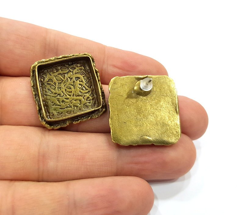 Earring Blank Backs Antique Bronze Resin Base inlay Cabochon Mountings Setting Antique Bronze Plated Brass (15mm blank) 1 pair G15393