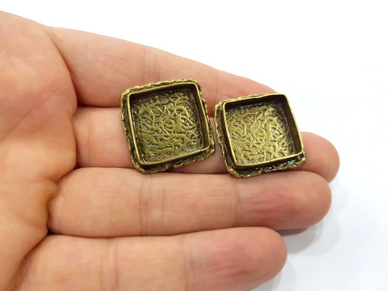 Earring Blank Backs Antique Bronze Resin Base inlay Cabochon Mountings Setting Antique Bronze Plated Brass (15mm blank) 1 pair G15393