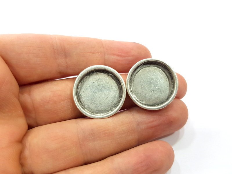 Earring Blank Base Backs Silver Resin Blank Cabochon Base inlay Blank Mountings Antique Silver Plated Metal (20mm blank) 1 Pair G16105