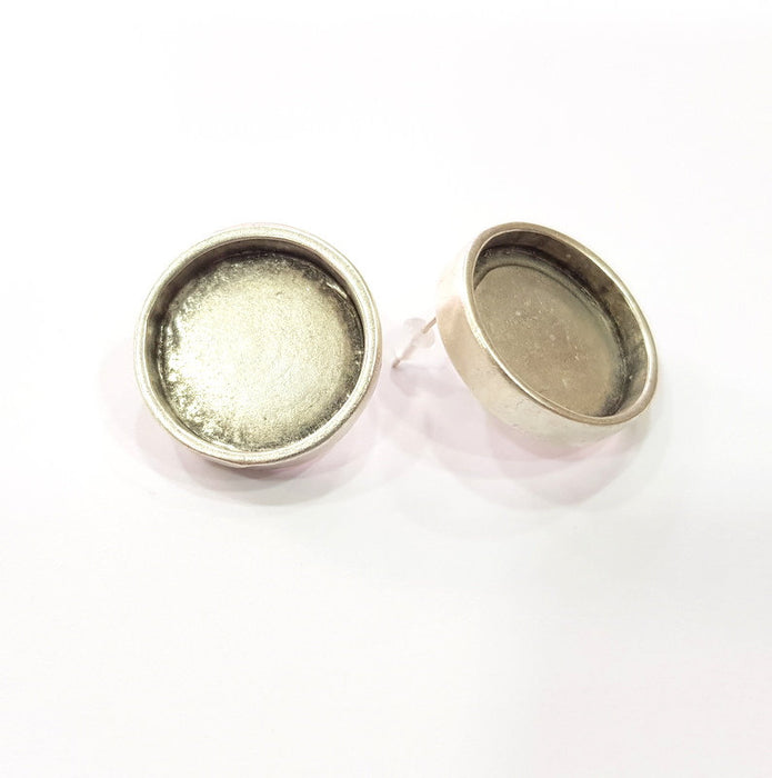 Earring Blank Base Backs Silver Resin Blank Cabochon Base inlay Blank Mountings Antique Silver Plated Metal (20mm blank) 1 Pair G16105