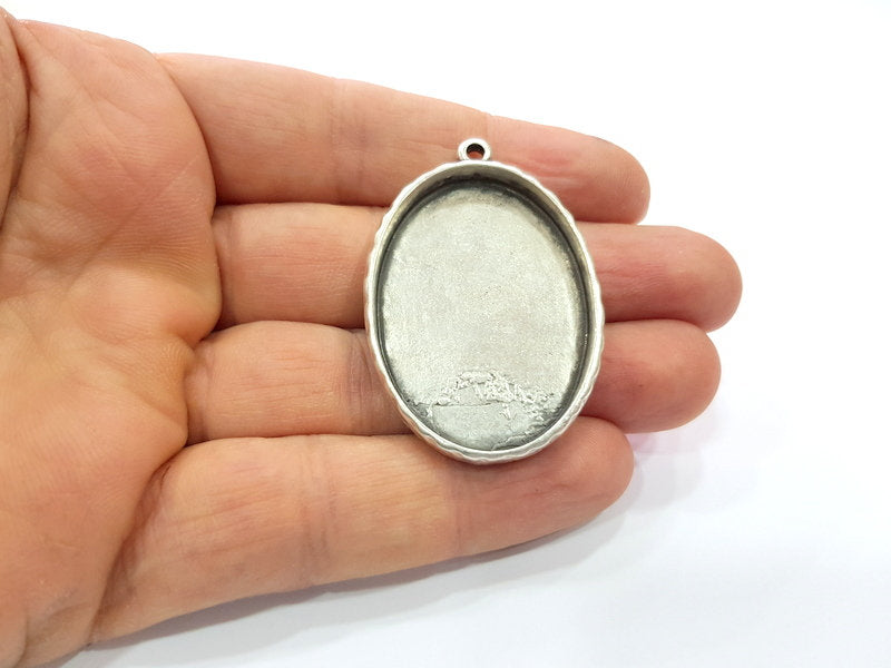 Silver Pendant Blank Base inlay Blank Resin Bezel Mosaic Mountings Antique Silver Plated Metal (40x30 mm blank )  G16106