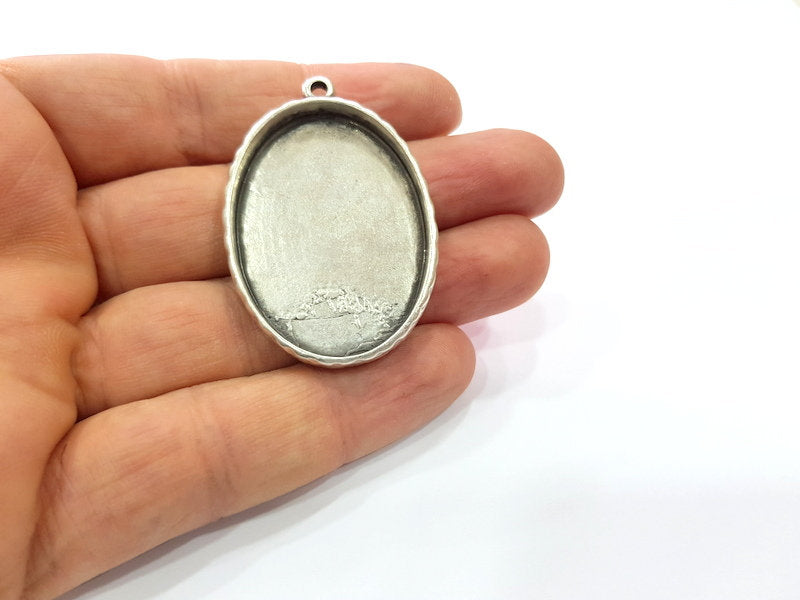 Silver Pendant Blank Base inlay Blank Resin Bezel Mosaic Mountings Antique Silver Plated Metal (40x30 mm blank )  G16106