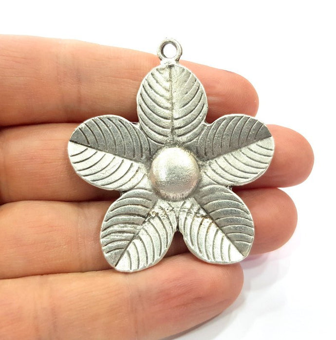 Flower Pendant Antique Silver Plated Pendant (55x49mm) G16107