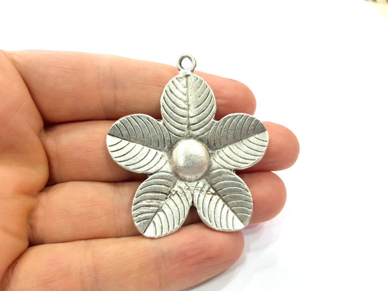 Flower Pendant Antique Silver Plated Pendant (55x49mm) G16107