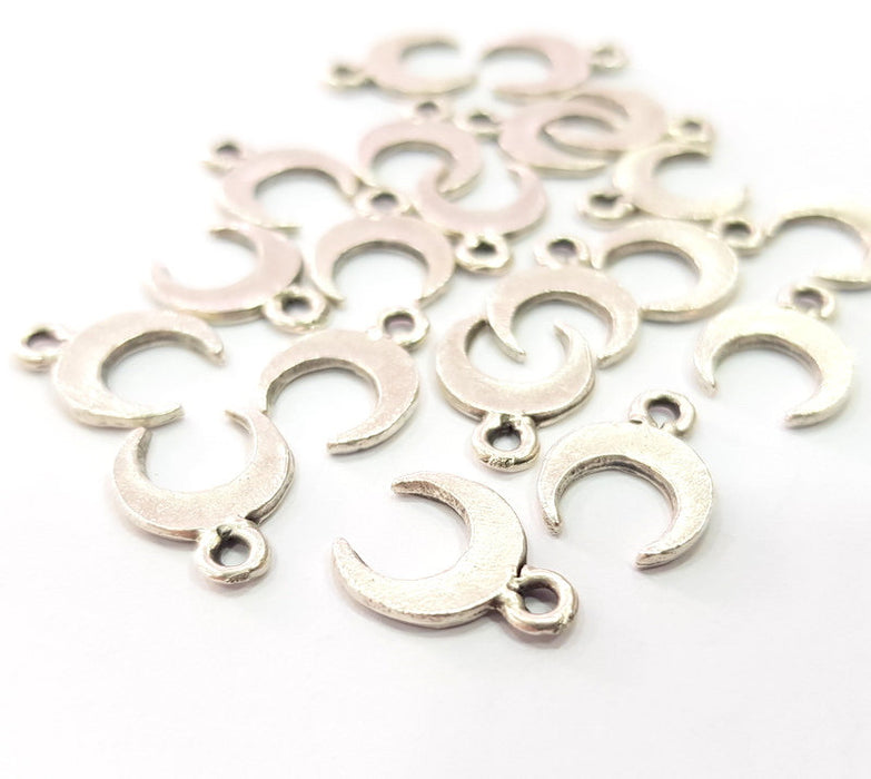 20 Crescent Charm Moon Charm Silver Charms Antique Silver Plated Metal (15x10mm) G16120