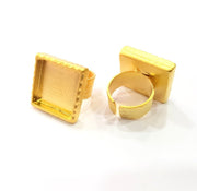 Gold Ring Blank Setting Cabochon Base inlay Ring Hammered Mounting Adjustable Ring Bezel (20x20mm blank ) Gold Plated Metal G16123