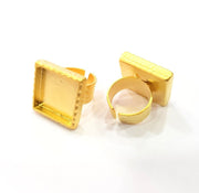Gold Ring Blank Setting Cabochon Base inlay Ring Hammered Mounting Adjustable Ring Bezel (20x20mm blank ) Gold Plated Metal G16123