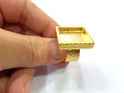 Gold Ring Blank Setting Cabochon Base inlay Ring Hammered Mounting Adjustable Ring Bezel (20x20mm blank ) Gold Plated Metal G16123