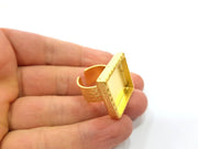 Gold Ring Blank Setting Cabochon Base inlay Ring Hammered Mounting Adjustable Ring Bezel (20x20mm blank ) Gold Plated Metal G16123