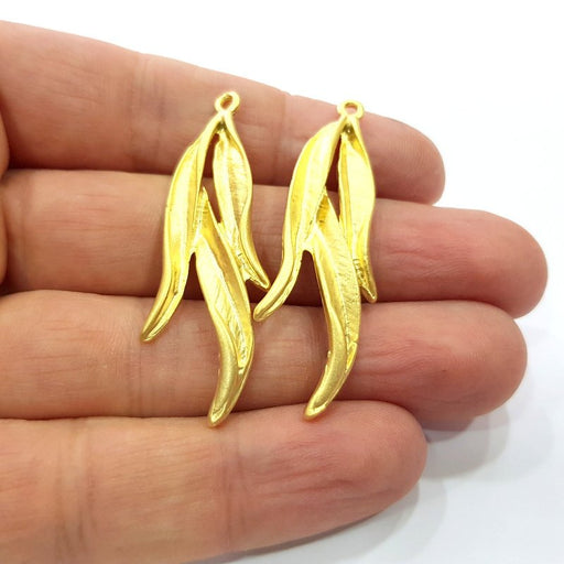 2 Leaf Charms Gold Plated Charms  (50x18mm)  G16126