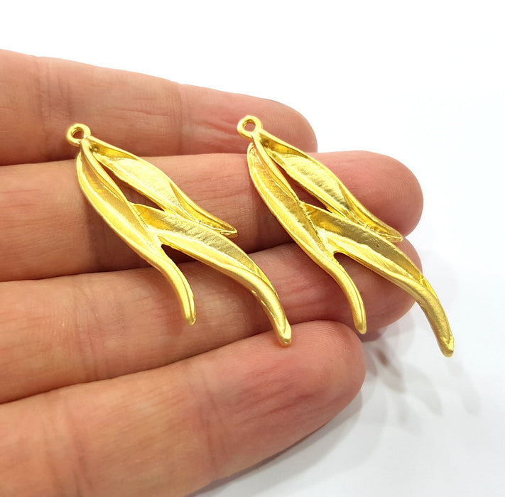 2 Leaf Charms Gold Plated Charms  (50x18mm)  G16126