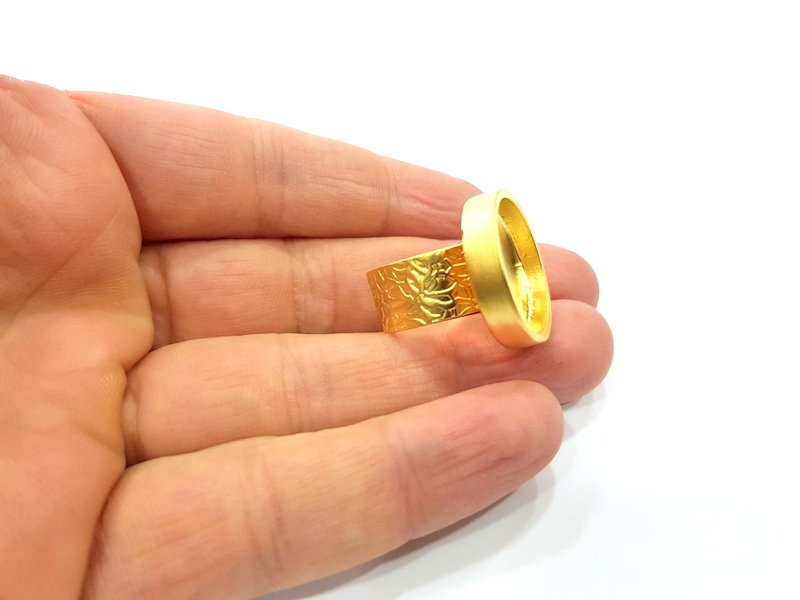 Gold Ring Base Blank Setting Cabochon Base inlay Ring Backs Mounting Adjustable Ring Base Bezel (20mm blank ) Gold Plated Metal G16127