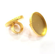 Gold Ring Blank Setting Cabochon Base inlay Ring Hammered Mounting Adjustable Ring Bezel (40x30mm blank ) Gold Plated Metal G16128