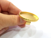 Gold Ring Blank Setting Cabochon Base inlay Ring Hammered Mounting Adjustable Ring Bezel (40x30mm blank ) Gold Plated Metal G16128