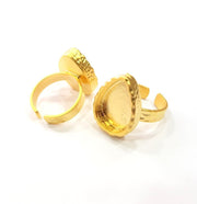 Gold Ring Blank Setting Cabochon Base inlay Ring Hammered Mounting Adjustable Ring Bezel (18x13mm blank ) Gold Plated Metal G16133