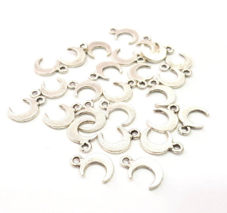 20 Crescent Charm Moon Charm Silver Charms Antique Silver Plated Metal (15x10mm) G16134