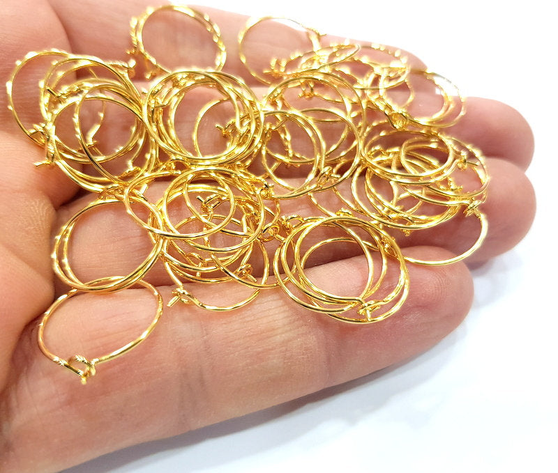 10 Earring Loops Earring Circles Earring Hoops 24k Gold (5 pairs) Findings ( 15 mm )  G16135