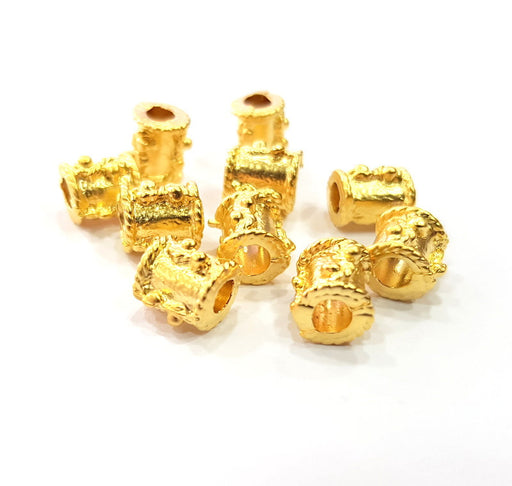 6 Gold Tube Beads Gold Plated Metal Beads  (9x8 mm)  G16137