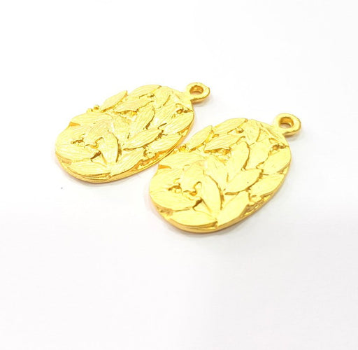 2 Leaf Charms Gold Plated Charms  (32x17mm)  G16142