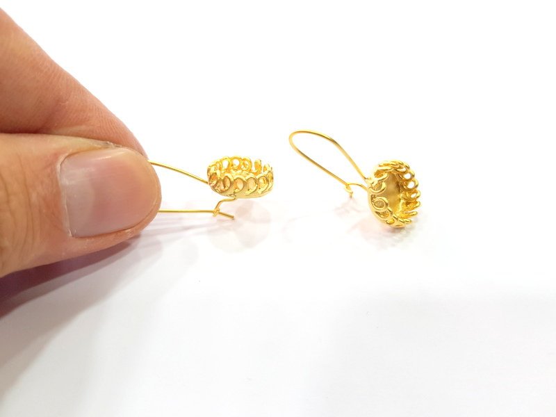 Earring Blank Base Settings Gold Resin Blank Cabochon Bases inlay Blank Mountings Gold Plated Brass (10mm blank) 1 Set  G16144