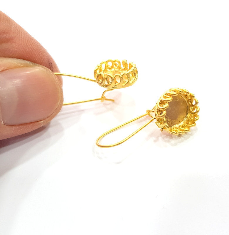 Earring Blank Base Settings Gold Resin Blank Cabochon Bases inlay Blank Mountings Gold Plated Brass (10mm blank) 1 Set  G16144